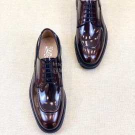 Ferragamo Lace Up Calf Leather Business Shoes For Men Coffee