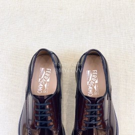 Ferragamo Lace Up Calf Leather Business Shoes For Men Coffee