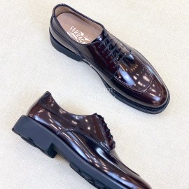 Ferragamo Lace Up Calf Leather Business Shoes For Men Coffee