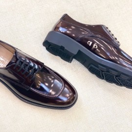 Ferragamo Lace Up Calf Leather Business Shoes For Men Coffee