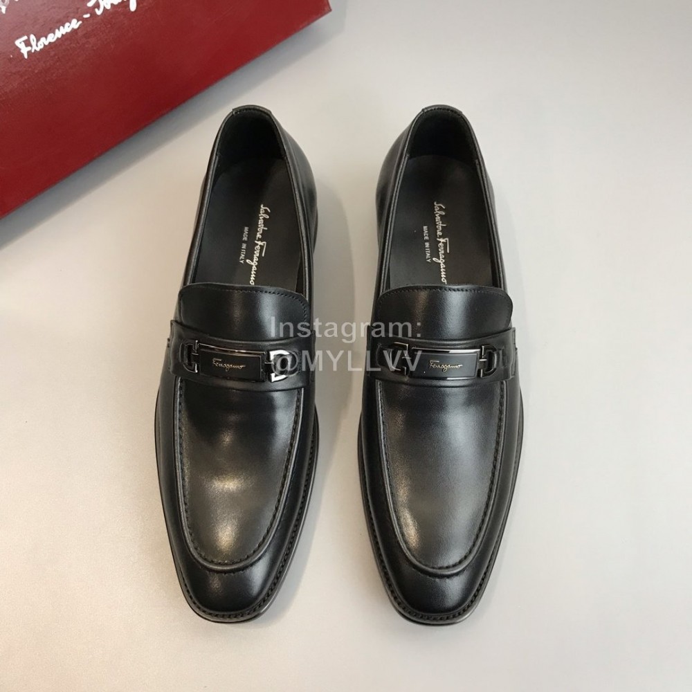 Ferragamo Classic Calf Leather Business Shoes For Men Black