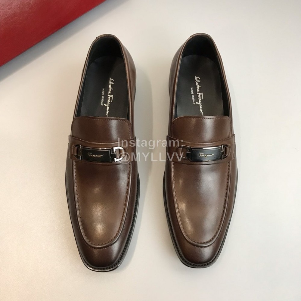 Ferragamo Classic Calf Leather Business Shoes For Men Coffee