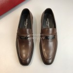 Ferragamo Classic Calf Leather Business Shoes For Men Coffee