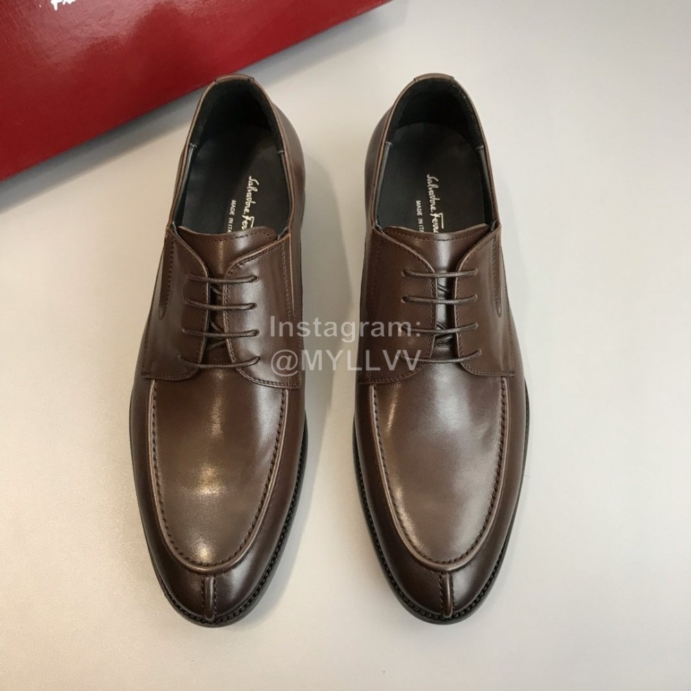 Ferragamo Soft Calf Leather Business Shoes For Men Brown