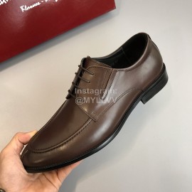 Ferragamo Soft Calf Leather Business Shoes For Men Brown