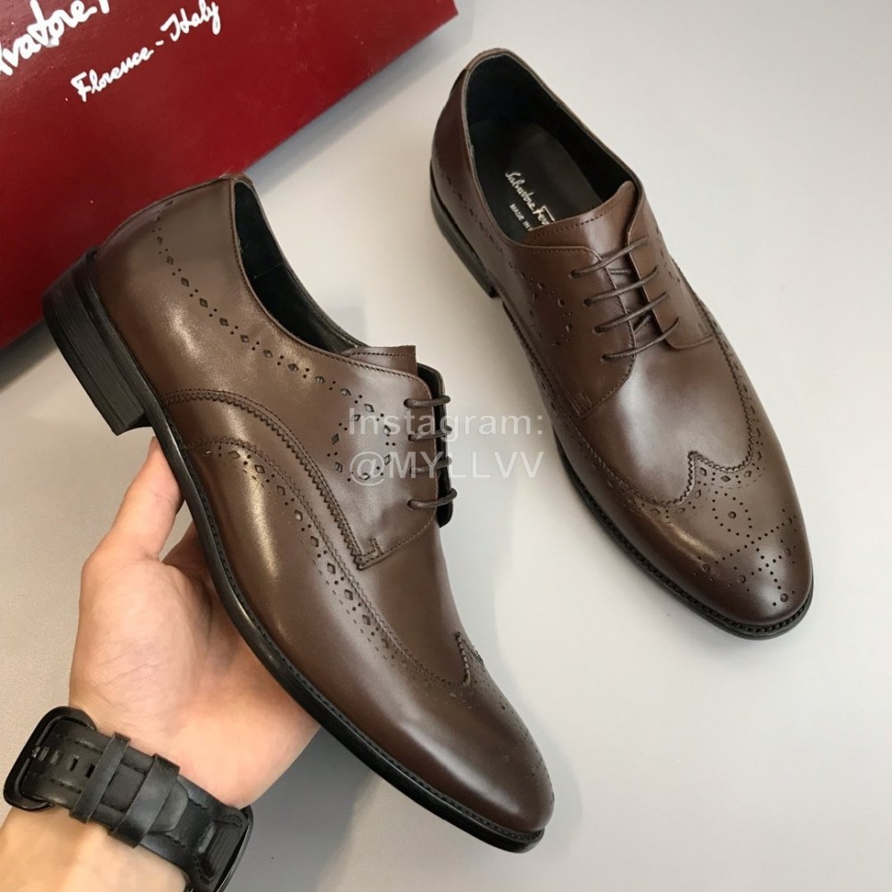 Ferragamo Soft Calf Leather Lace Up Business Shoes For Men Brown