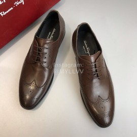 Ferragamo Soft Calf Leather Lace Up Business Shoes For Men Brown