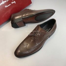 Ferragamo Soft Calf Leather Lace Up Business Shoes For Men Brown