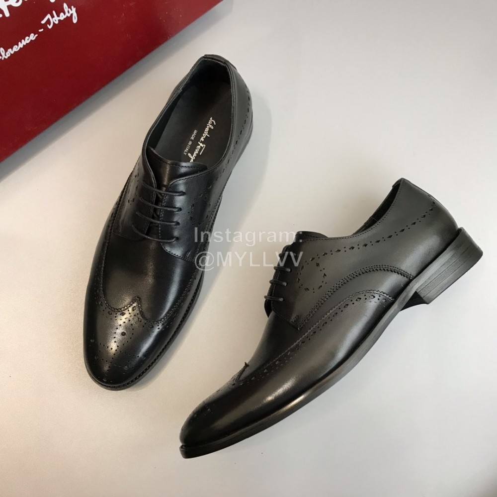 Ferragamo Soft Calf Leather Lace Up Business Shoes For Men Black