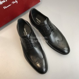 Ferragamo Soft Calf Leather Lace Up Business Shoes For Men Black