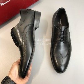 Ferragamo Soft Calf Leather Lace Up Business Shoes For Men Black