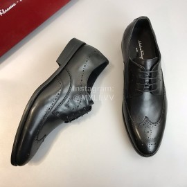 Ferragamo Soft Calf Leather Lace Up Business Shoes For Men Black