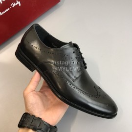 Ferragamo Soft Calf Leather Lace Up Business Shoes For Men Black