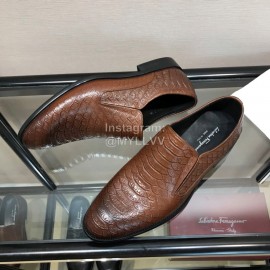Ferragamo Fashion Calf Leather Casual Business Shoes For Men Coffee