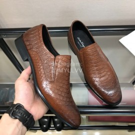 Ferragamo Fashion Calf Leather Casual Business Shoes For Men Coffee