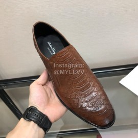 Ferragamo Fashion Calf Leather Casual Business Shoes For Men Coffee