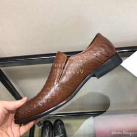 Ferragamo Fashion Calf Leather Casual Business Shoes For Men Coffee