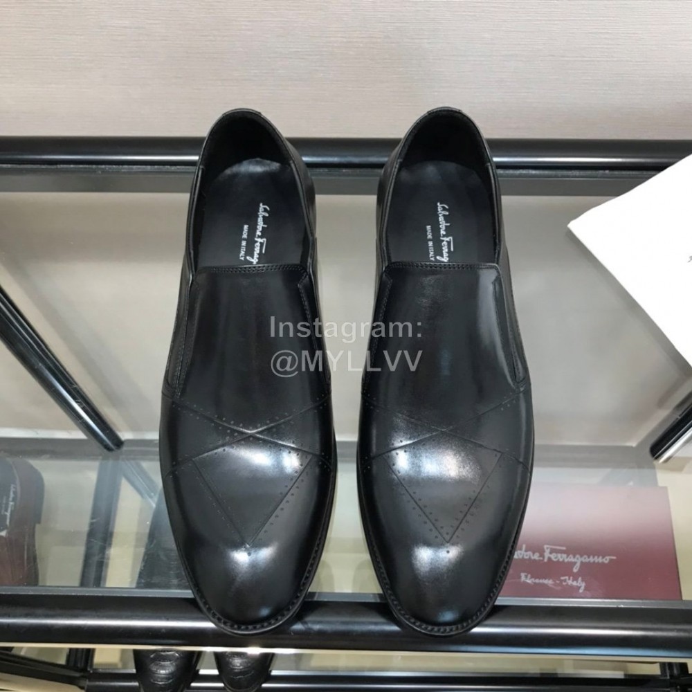 Ferragamo Fashion Calf Leather Casual Business Shoes Black For Men 