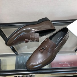 Ferragamo Fashion Calf Leather Tassels Casual Business Shoes For Men Coffee
