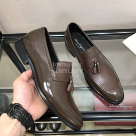 Ferragamo Fashion Calf Leather Tassels Casual Business Shoes For Men Coffee