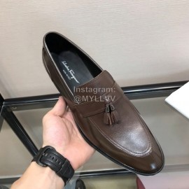 Ferragamo Fashion Calf Leather Tassels Casual Business Shoes For Men Coffee