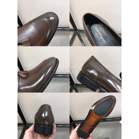 Ferragamo Fashion Calf Leather Tassels Casual Business Shoes For Men Coffee