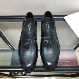 Ferragamo Fashion Calf Leather Tassels Casual Business Shoes For Men Black