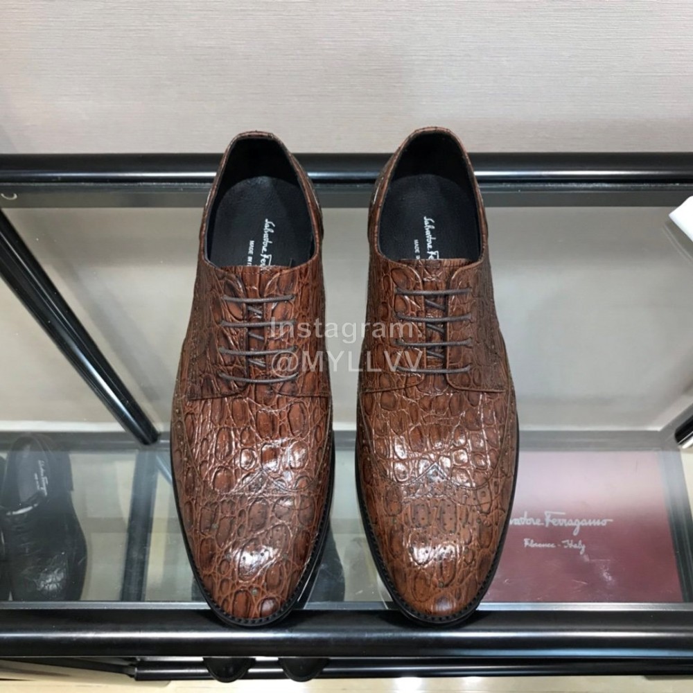 Ferragamo Brown Calf Leather Casual Business Shoes For Men 