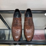 Ferragamo Brown Calf Leather Casual Business Shoes For Men 