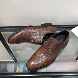 Ferragamo Brown Calf Leather Casual Business Shoes For Men 