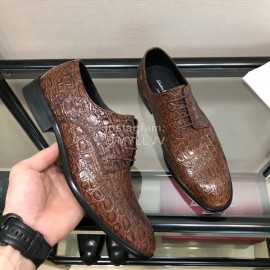 Ferragamo Brown Calf Leather Casual Business Shoes For Men 