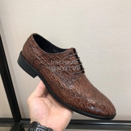 Ferragamo Brown Calf Leather Casual Business Shoes For Men 