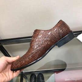 Ferragamo Brown Calf Leather Casual Business Shoes For Men 