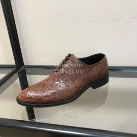Ferragamo Brown Calf Leather Casual Business Shoes For Men 