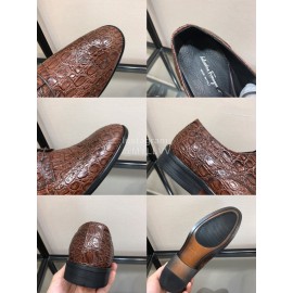 Ferragamo Brown Calf Leather Casual Business Shoes For Men 