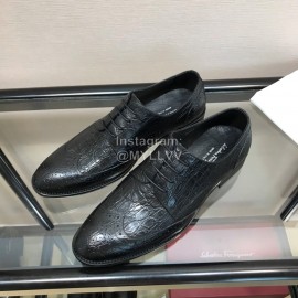 Ferragamo Black Calf Leather Casual Business Shoes For Men 