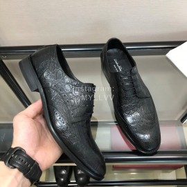 Ferragamo Black Calf Leather Casual Business Shoes For Men 