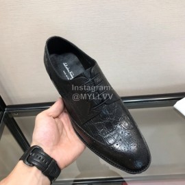 Ferragamo Black Calf Leather Casual Business Shoes For Men 