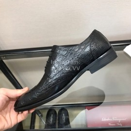 Ferragamo Black Calf Leather Casual Business Shoes For Men 