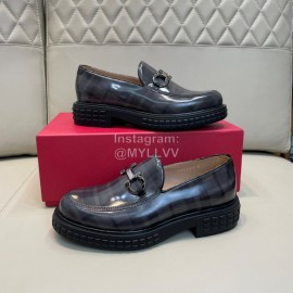 Ferragamo Calf Leather Gancini Buckle Business Shoes For Men Navy