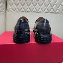 Ferragamo Calf Leather Gancini Buckle Business Shoes For Men Navy