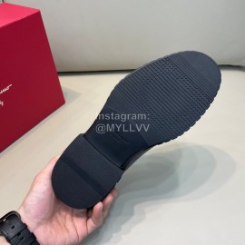 Ferragamo Calf Leather Gancini Buckle Business Shoes For Men Navy