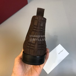 Ferragamo Velvet Calf Leather Casual Chelsea Boots For Men Coffee