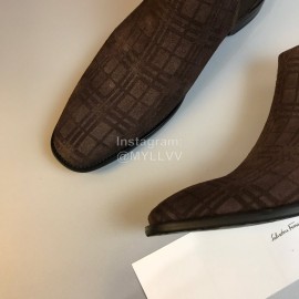 Ferragamo Velvet Calf Leather Casual Chelsea Boots For Men Coffee