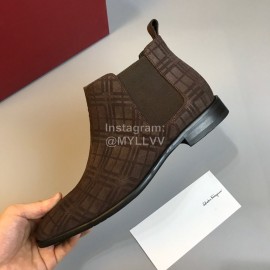Ferragamo Velvet Calf Leather Casual Chelsea Boots For Men Coffee