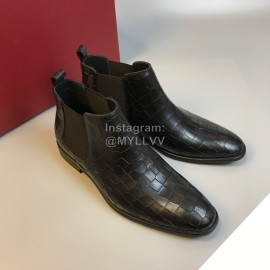 Ferragamo New Plaid Calf Leather Casual Chelsea Boots For Men Black