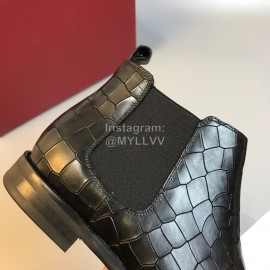 Ferragamo New Plaid Calf Leather Casual Chelsea Boots For Men Black