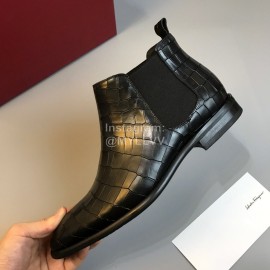 Ferragamo New Plaid Calf Leather Casual Chelsea Boots For Men Black