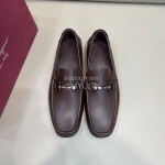 Ferragamo Cowhide Gancini Buckle Shoes For Men Brown