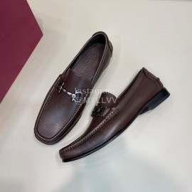 Ferragamo Cowhide Gancini Buckle Shoes For Men Brown